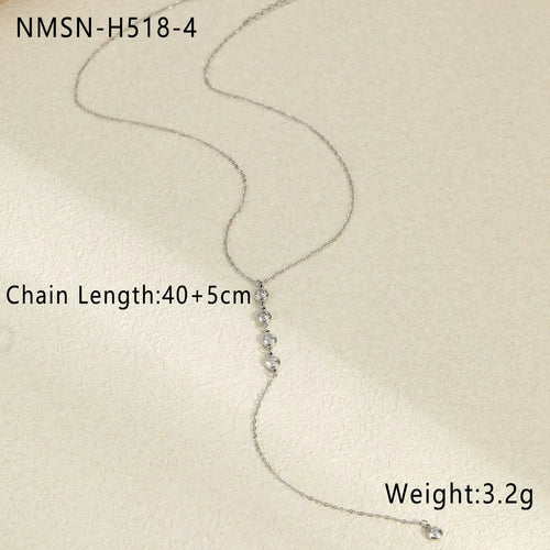 Load image 1 in gallery view. Silver Stainless Steel Y Necklace Crystal Zircon Fringe Pendant Jewelry