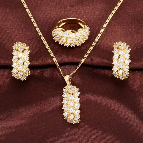 Load image 1 in gallery view. 18k Gold Plated Cubic Zirconia Rings Earring Necklaces Jewelry Sets in 4 Colors Gold, White, Purple, Champagne