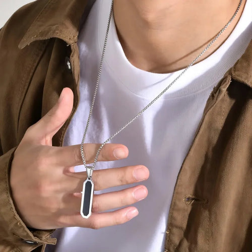 Load image 1 in gallery view. 18K Gold Stainless Steel Luxury Vintage Long Bar Pendant Necklace for Men
