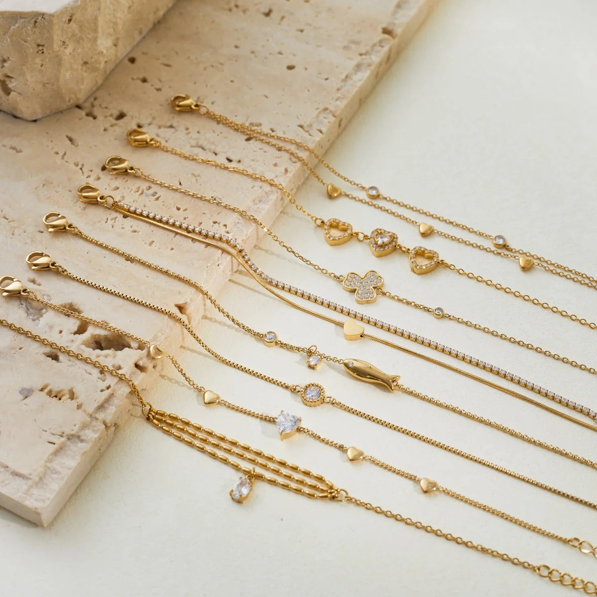 18K Gold Plated Dainty Tennis Bracelet Stainless Steel Zircon Charm Bracelet