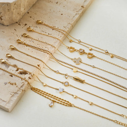 Load image 1 in gallery view. 18K Gold Plated Stainless Steel Heart Zircon Charm Bracelet