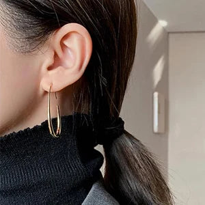 14k Gold Plated Large Oval Pull Through Hoop Earrings