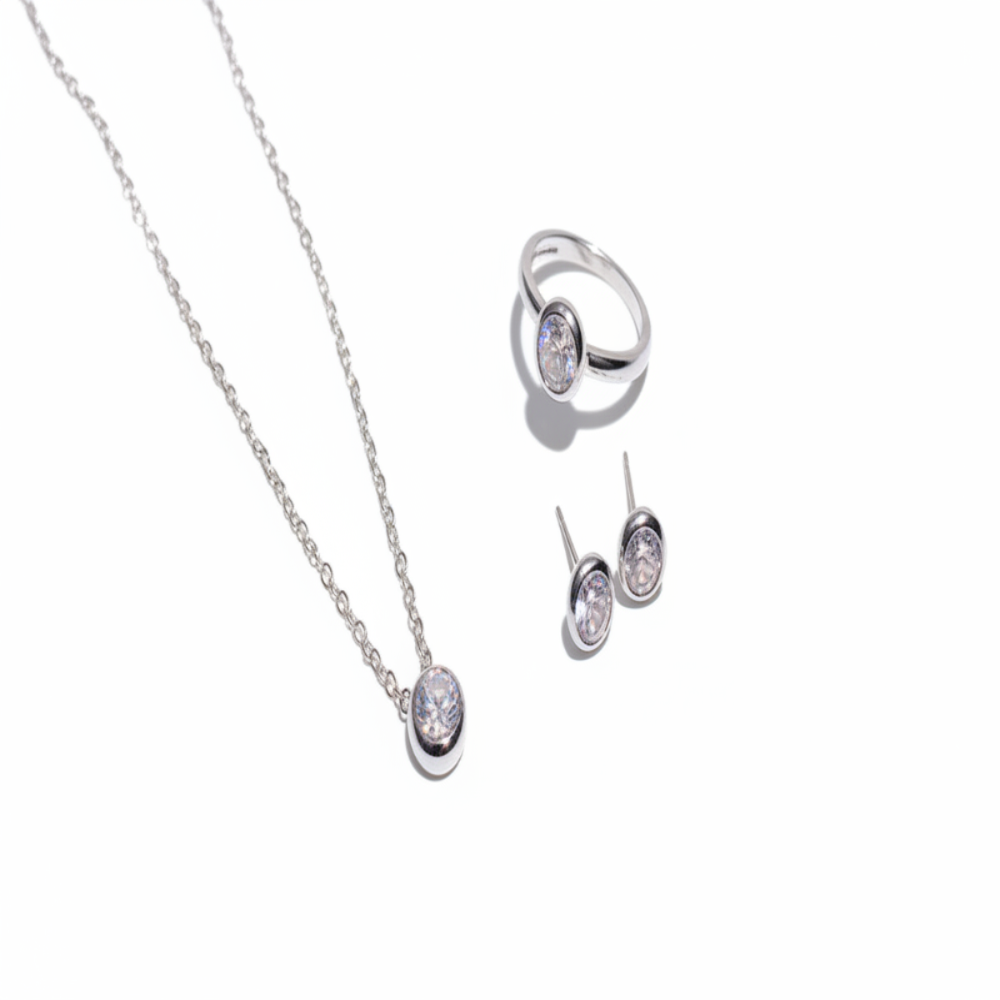 Platinum Plated Sterling Cubic Zirconia Necklace Set for Women