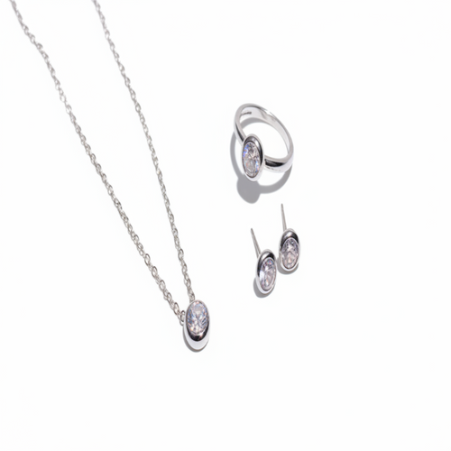 Load image 1 in gallery view. Platinum Plated Sterling Cubic Zirconia Necklace Set for Women
