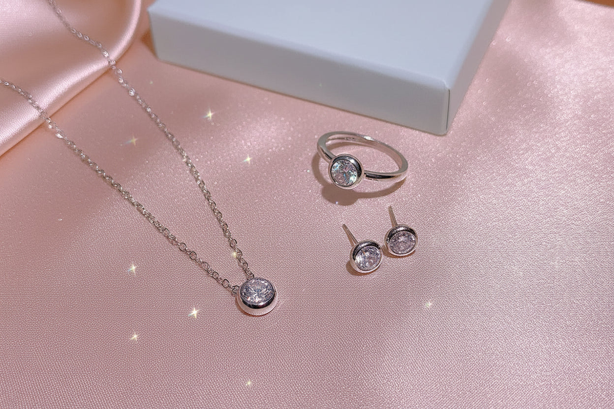 Classic Geometric Shine Square CZ Jewelry Set for Women