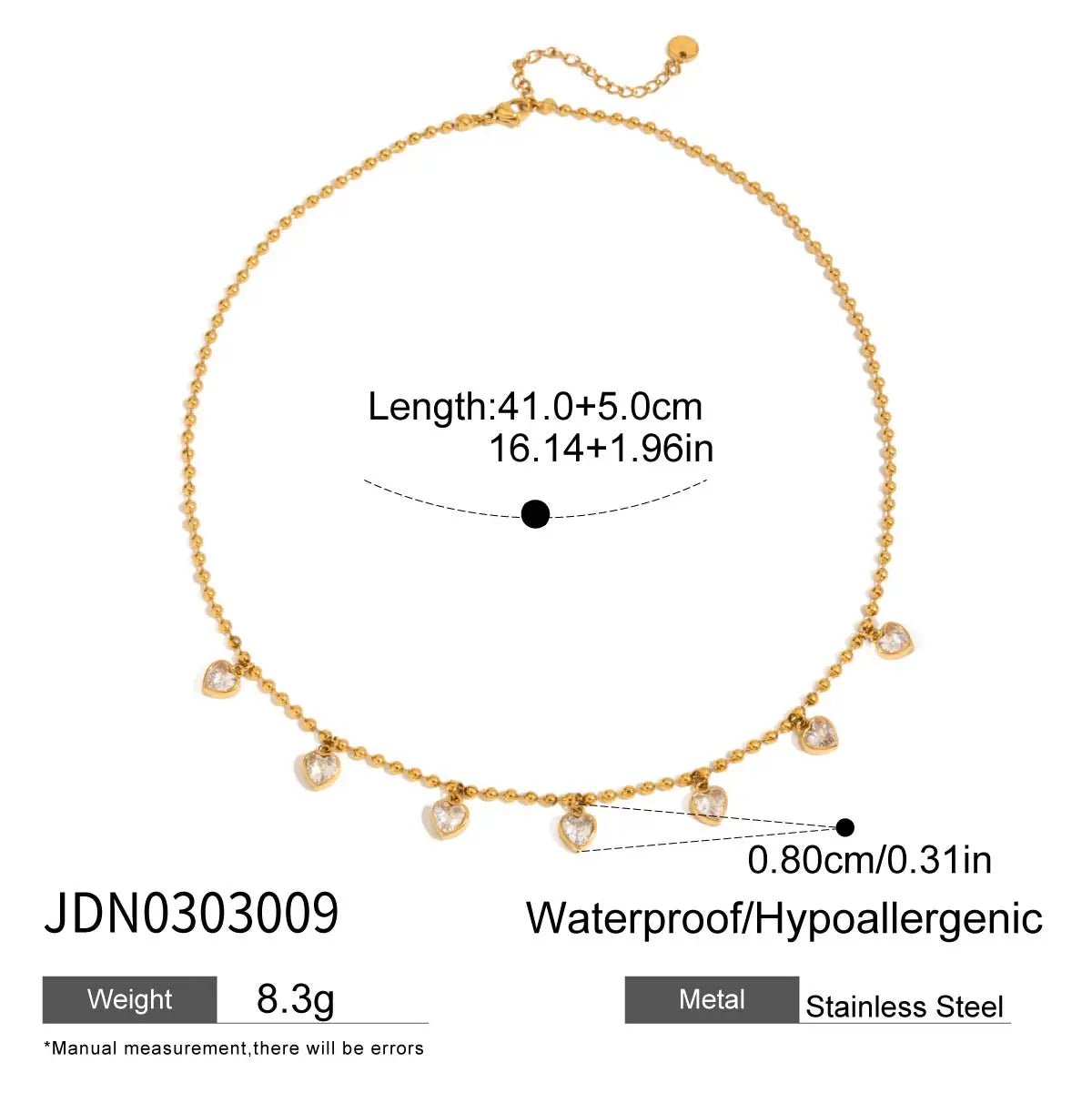 Romantic Style Elegant Zircon Heart Beads Necklace