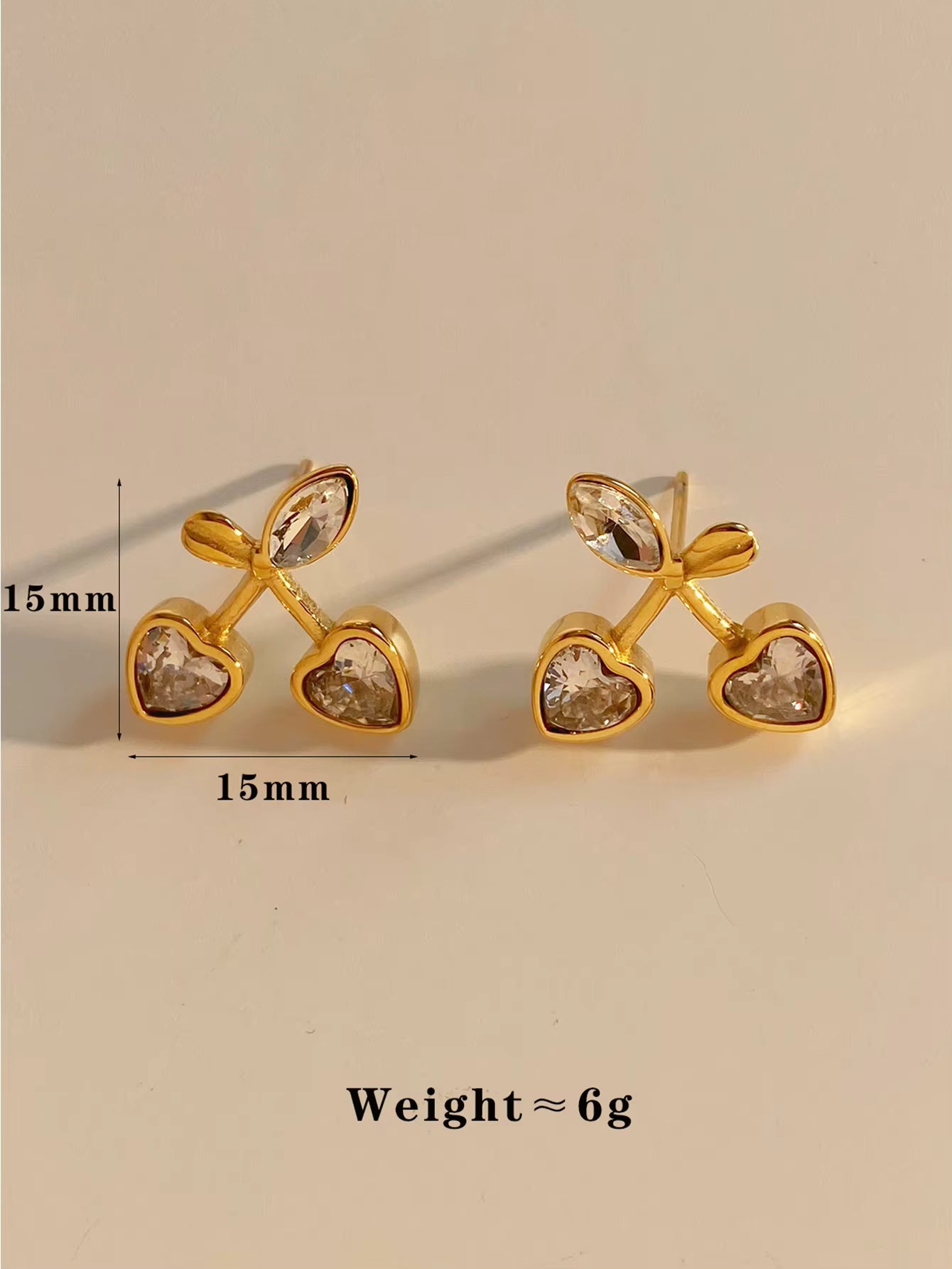 Gold Plated Stud Zircon Earrings Heart shaped Zircon
