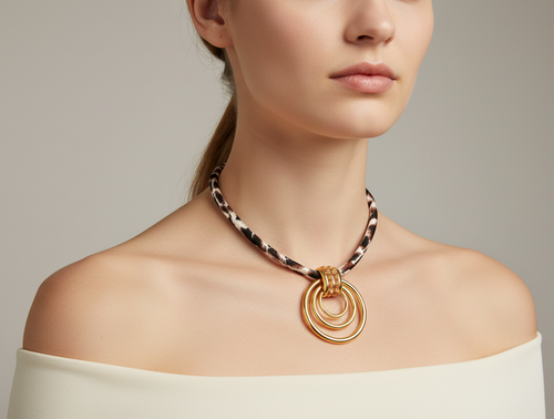 Load image 1 in gallery view. Gold Plated Waxed Cord Spiral Circle Pendant Pearl Star Shape Necklace for Anniversaries Party