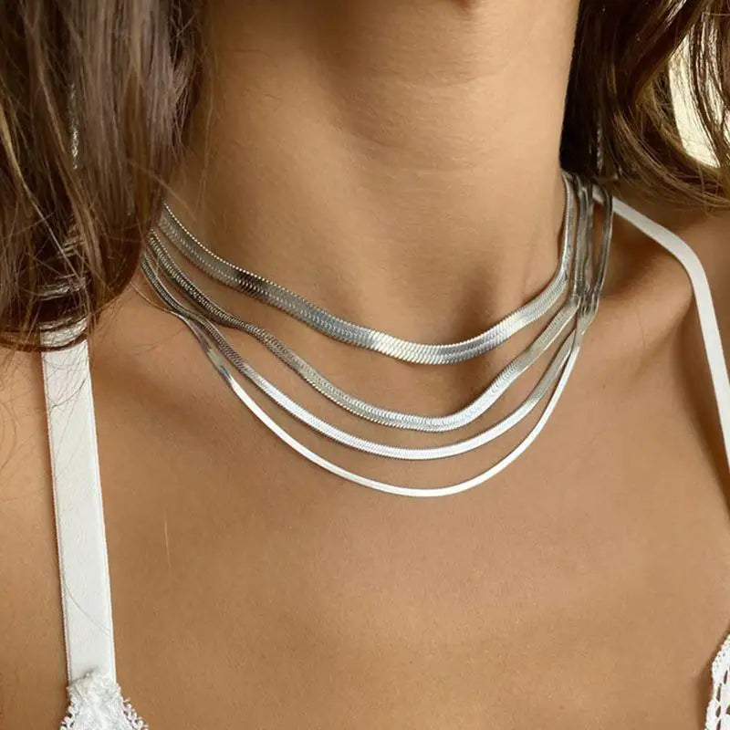 18K PVD Gold Plated Herringbone Chain Necklace Snake Chain for Women
