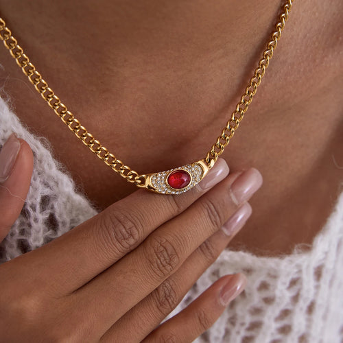 Load image 1 in gallery view. Vintage Autumn Winter 18K PVD Gold Plating Waterproof White Green Red Necklace for Children and Woman