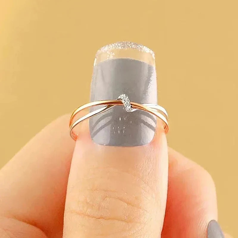 Two Tone Rose Gold Plated Twist Sparkling Round Zircon Rings for Bridal Engagement for Women