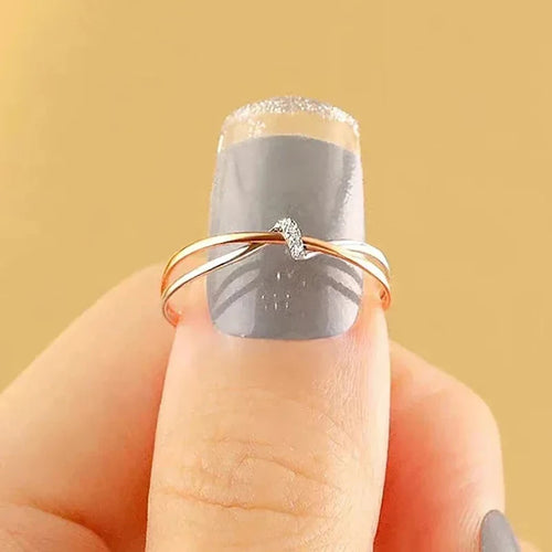 Load image 1 in gallery view. Two Tone Rose Gold Plated Twist Sparkling Round Zircon Rings for Bridal Engagement for Women
