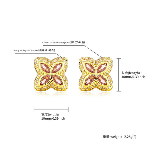 Load image 1 in gallery view. Clover Stud Earrings Iced Out ZIRCON Pink White Green Black