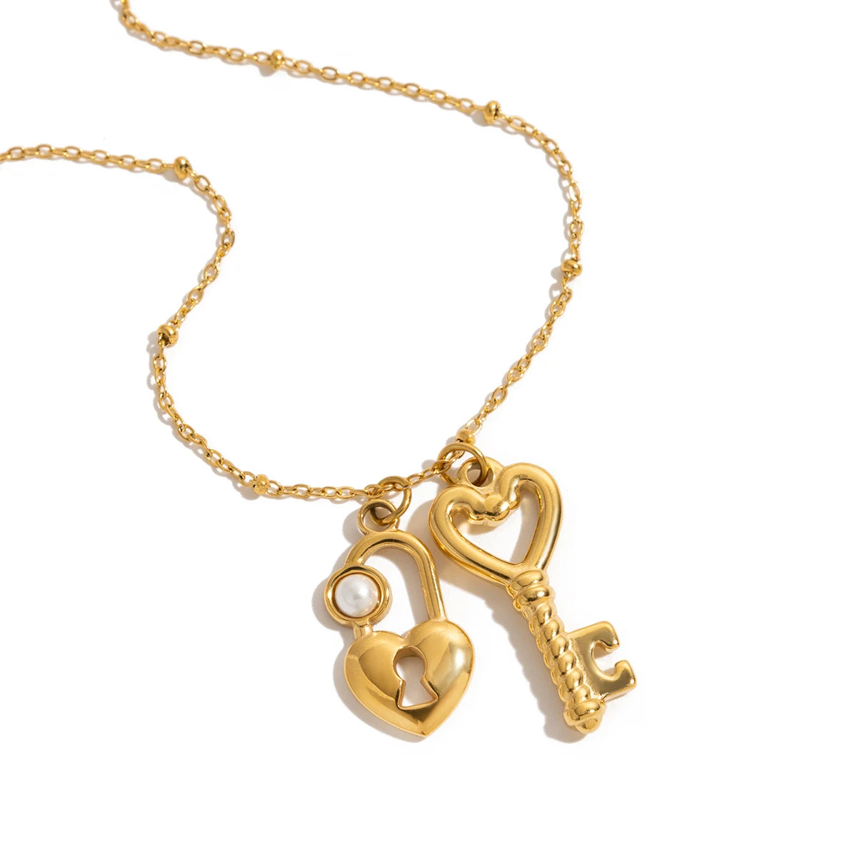 Acrylic Pearl Heart Lock Key Pendant Necklace for Kids Women
