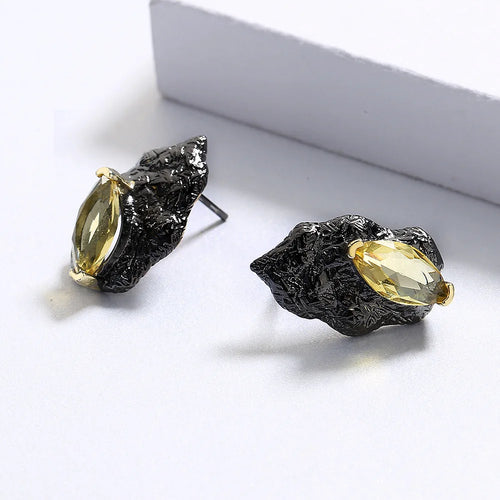 Load image 1 in gallery view. Antique Black Gold Retro Stud Princess Cut Zircon Earrings for Anniversary