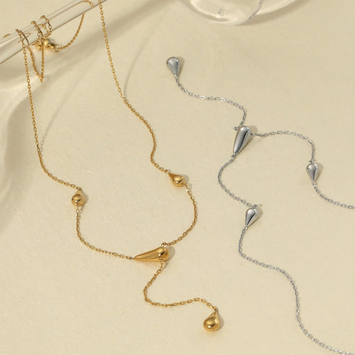 Load image 1 in gallery view. Gold Plated  Water Drop Pendent Y Shape Necklace Waterproof