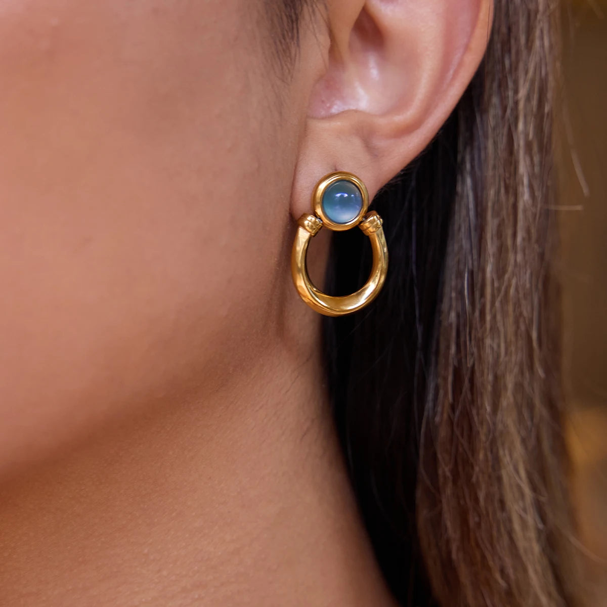 U Shape Round Moon Pendant, Necklace, Earring