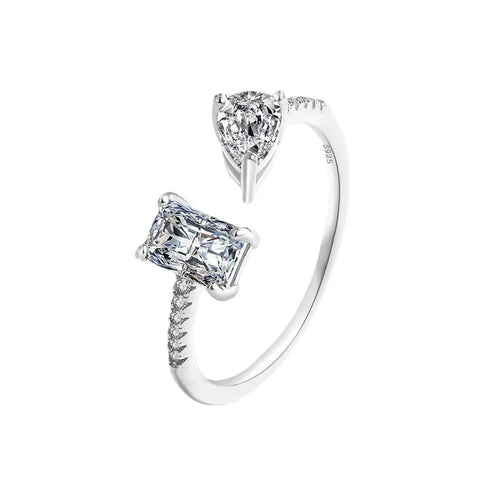 Load image 1 in gallery view. 925 Sterling Silver Adjustable Rhodium Plated Zircon Ring