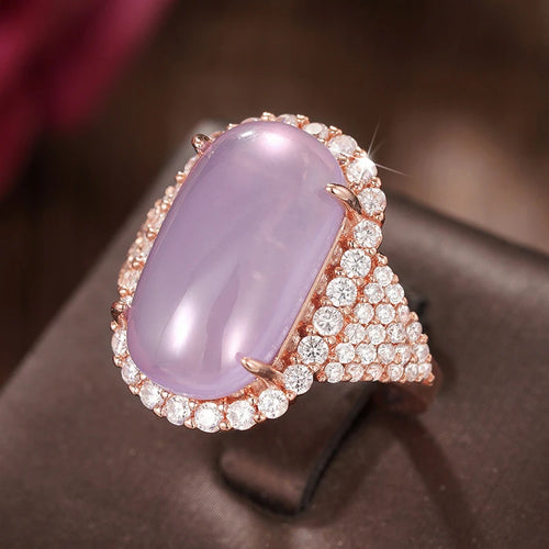 Load image 1 in gallery view. Oval Shaped Purple Rose Gold Plated Resin Rings Zircon Rings