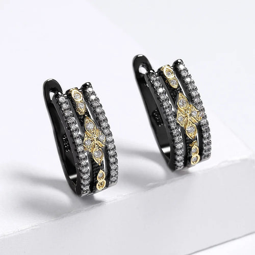 Load image 1 in gallery view. Vintage Antique Black Rhodium Plated Zircon Stud Earrings for Women Geometric Shape