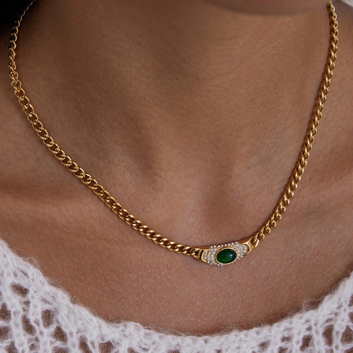 Load image 1 in gallery view. Vintage Autumn Winter 18K PVD Gold Plating Waterproof White Green Red Necklace for Children and Woman