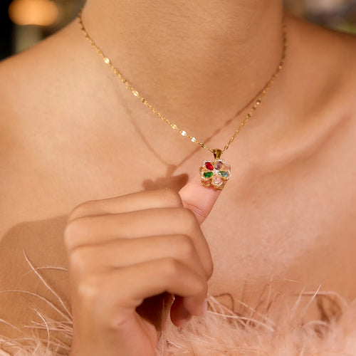 Load image 1 in gallery view. Anti Stress Necklace Classic Zircon Fidget Spinner Flower Rotatable Pendant Necklace