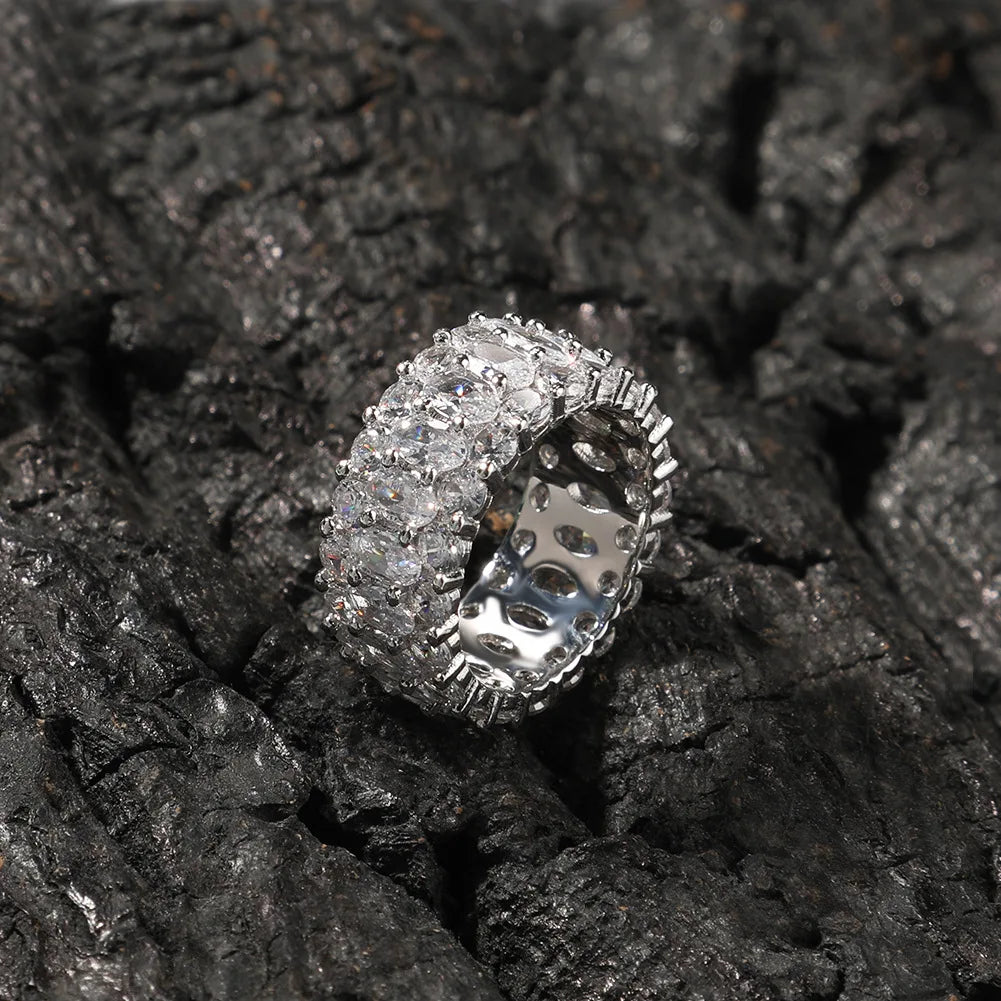 White Zircon Stone Rings Hip Hop Exquisite Diamond Rings for Women Anniversary