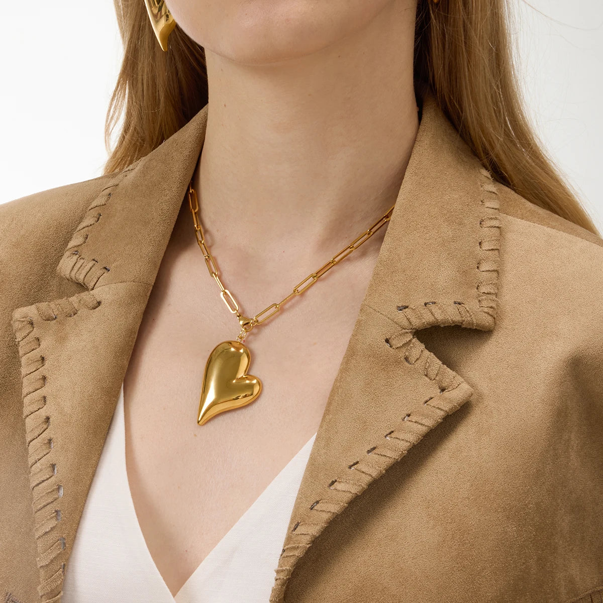 Gold Plate Waterproof Trendy Sweet Glossy Heart Pendant Necklace Children Women