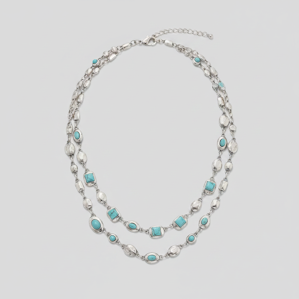 Double-Layer Diamond-Encrusted Necklace Aged Neckband with Exquisite Beads Chain for Girlish Look