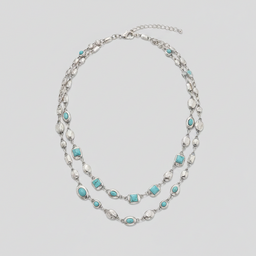 Load image 1 in gallery view. Double-Layer Diamond-Encrusted Necklace Aged Neckband with Exquisite Beads Chain for Girlish Look