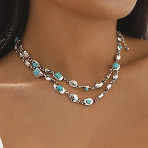 Load image 1 in gallery view. Double-Layer Diamond-Encrusted Necklace Aged Neckband with Exquisite Beads Chain for Girlish Look