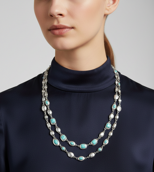 Load image 1 in gallery view. Double-Layer Diamond-Encrusted Necklace Aged Neckband with Exquisite Beads Chain for Girlish Look