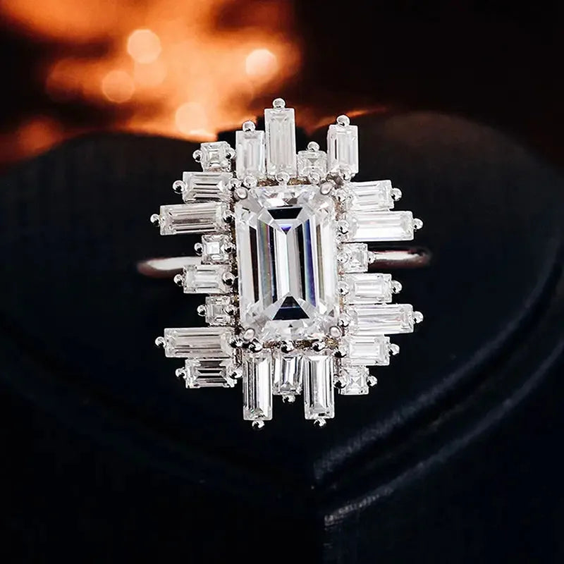 Irregular Design Dazzling Crystal Cubic Zirconia Silver Plated