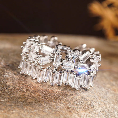 Load image 1 in gallery view. Silver Plated Geometric Sparkling Cubic Zirconia Adjustable Size