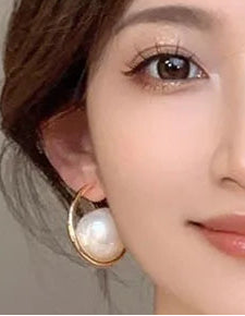 C-Shaped Pearl Earrings for Women Girls, Silver Plated, Gold Plated