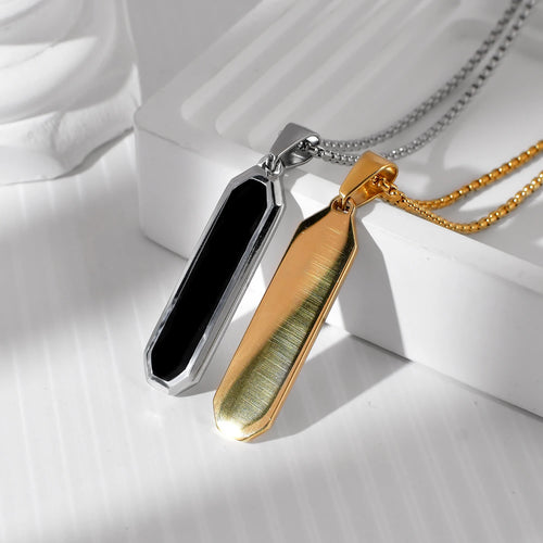 Load image 1 in gallery view. 18K Gold Stainless Steel Luxury Vintage Long Bar Pendant Necklace for Men