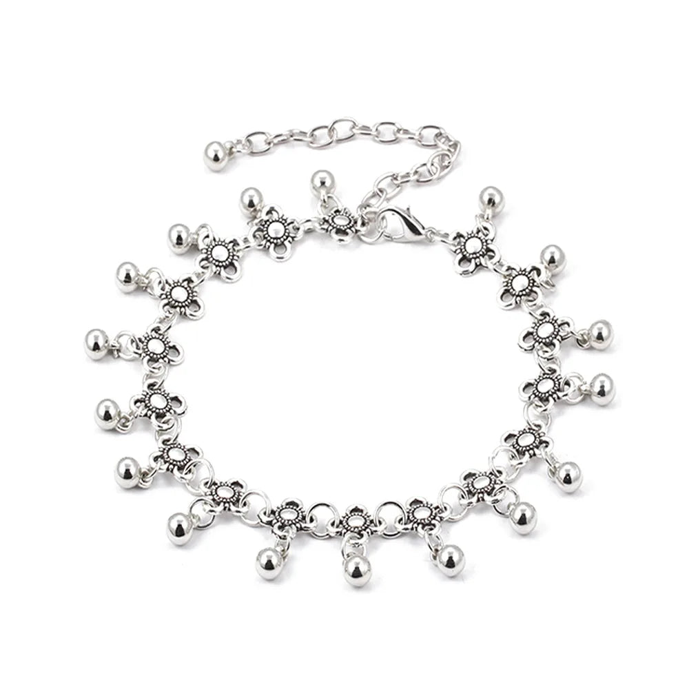 18k Gold Plated Anklet Vintage Silver Beach Anklets for Women Adjustable