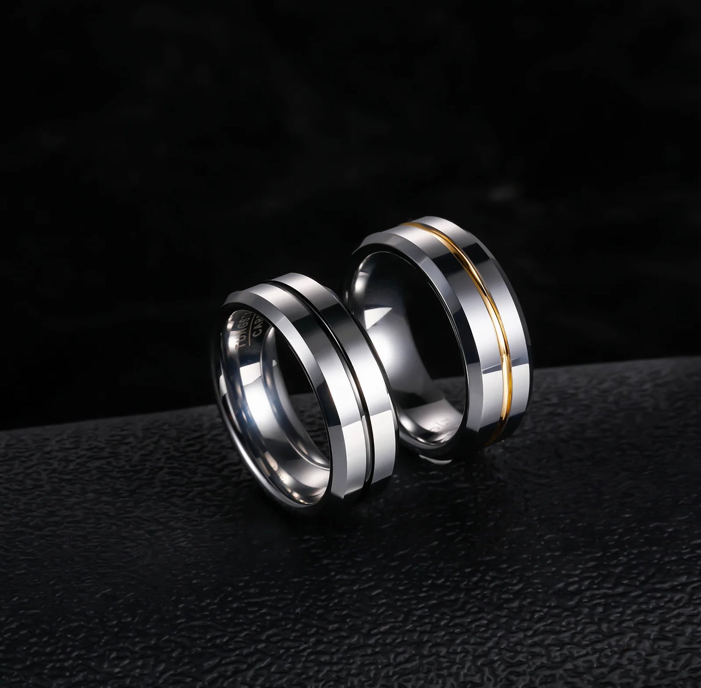 24K Gold Plated 8mm Wedding Band Customized High Polished Gold Inlay Tungsten Carbide Ring for Men