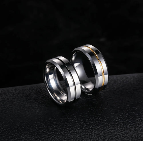 Load image 1 in gallery view. 24K Gold Plated 8mm Wedding Band Customized High Polished Gold Inlay Tungsten Carbide Ring for Men