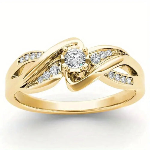 Load image 1 in gallery view. Gold Plated Modern Twist Cross Design Dazzling Cubic Zirconia Wedding Rings