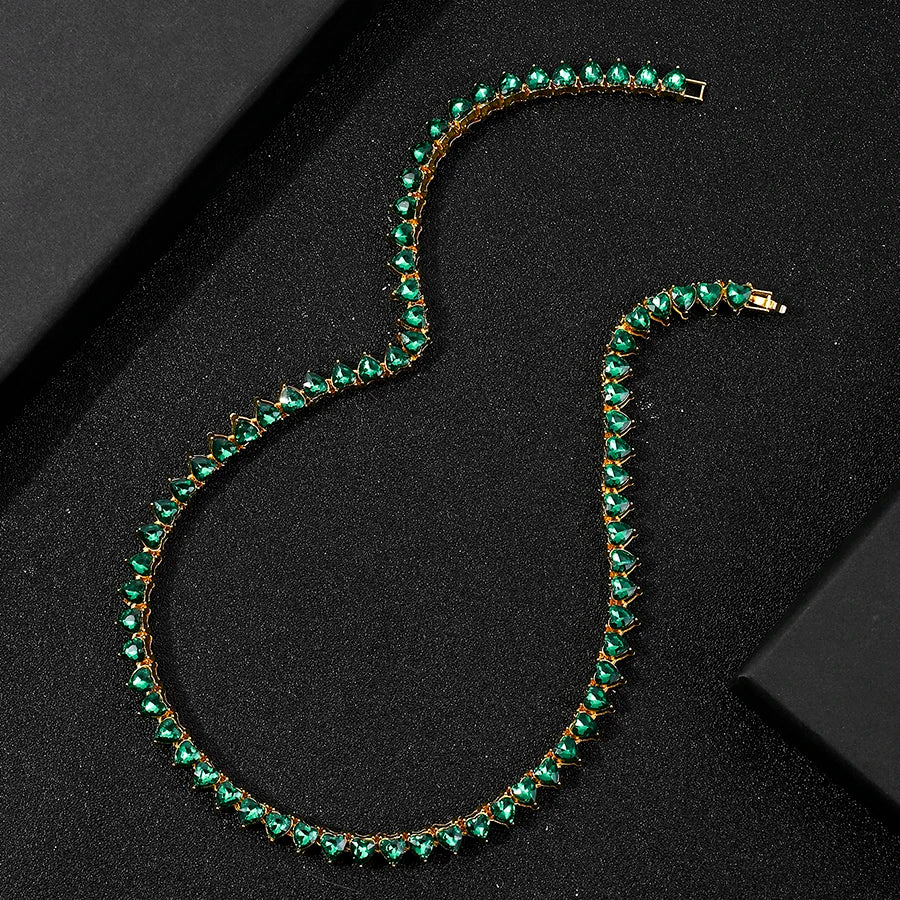 Personalized Gold Plated Green Heart Baguette Necklaces 2pcs Set for Women Girlfriend Wife Gifts