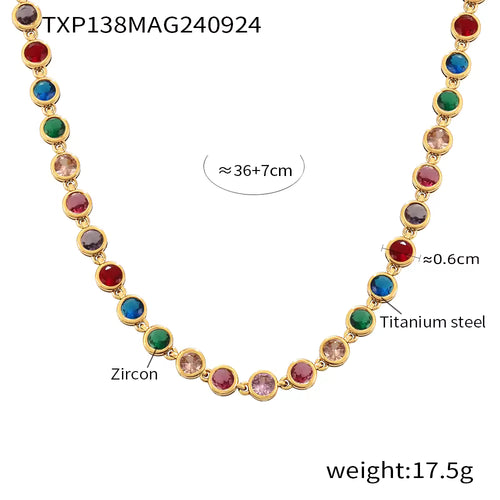 Load image 1 in gallery view. 18K Gold Bead Zircon Tennis Chain Necklace in Pink, Red, Multi, Green, Blue, Golden
