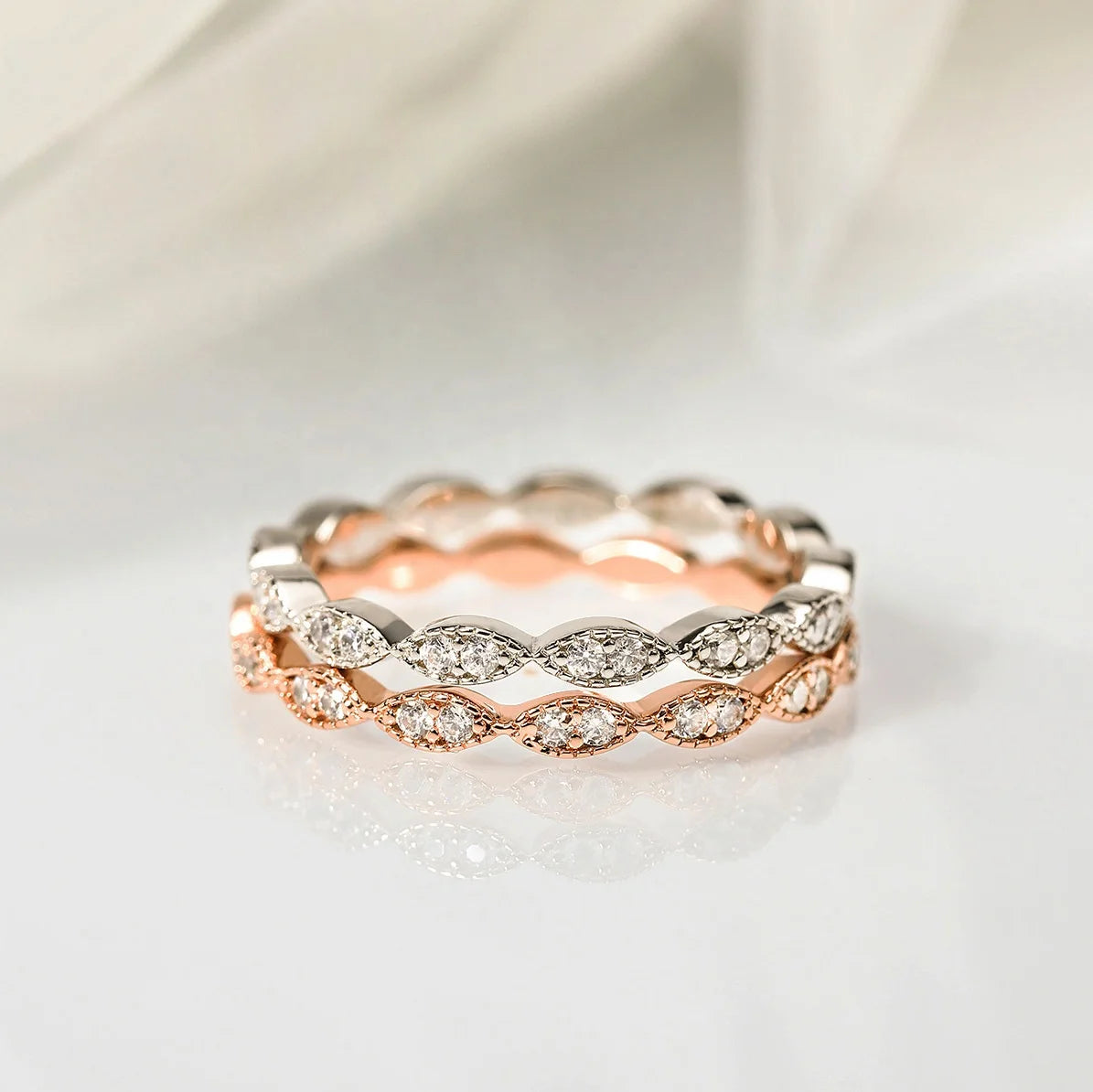 Eternity milgrain oval Cubic Zirconia Stacking Ring