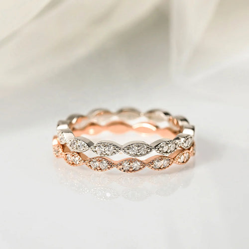Load image 1 in gallery view. Eternity milgrain oval Cubic Zirconia Stacking Ring