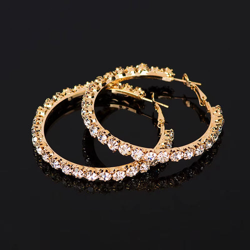 Load image 1 in gallery view. Silver Gold Rose Gold Plated Crystal Ladies Earrings Women Bridal Diamond Zircon Big Large Hoop Earrings
