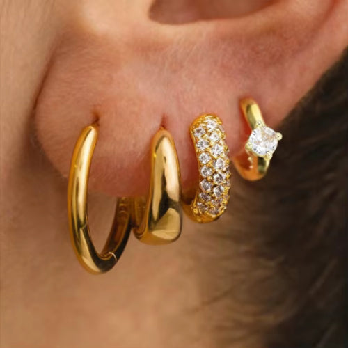 Load image 1 in gallery view. Small 14K Gold Plated Chunky Stacks Earrings Set for Kids Women