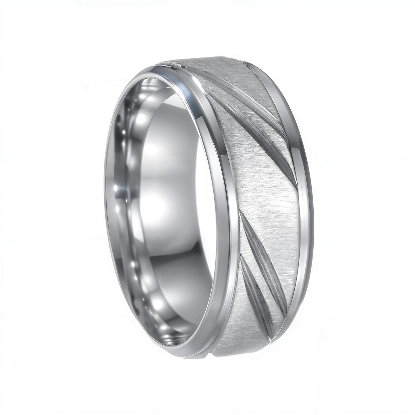 Stainless Steel Rings for Men Diagonal Sand Lines for Man