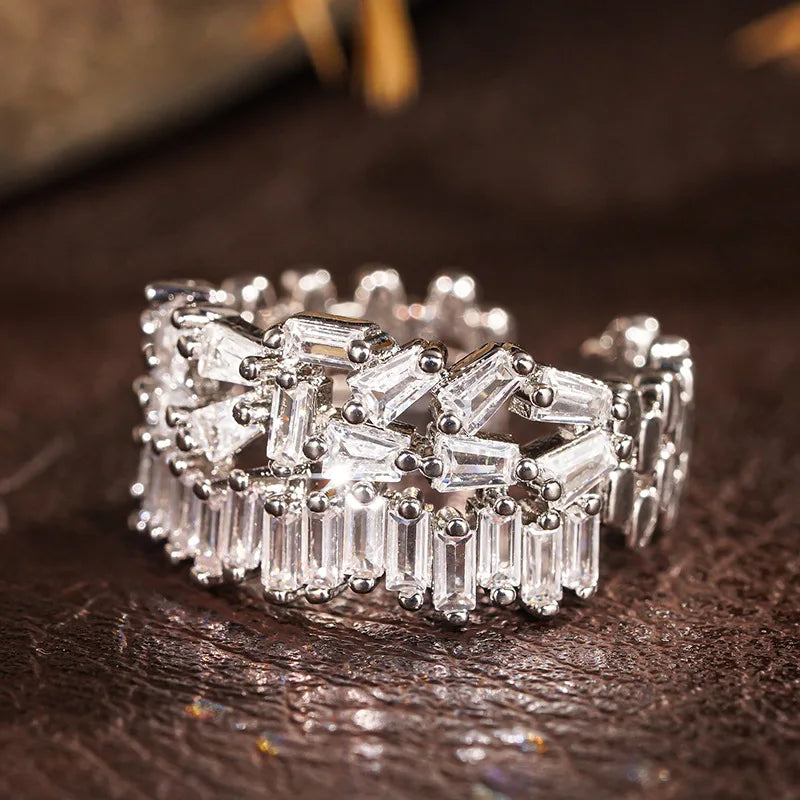 Silver Plated Geometric Sparkling Cubic Zirconia Adjustable Size