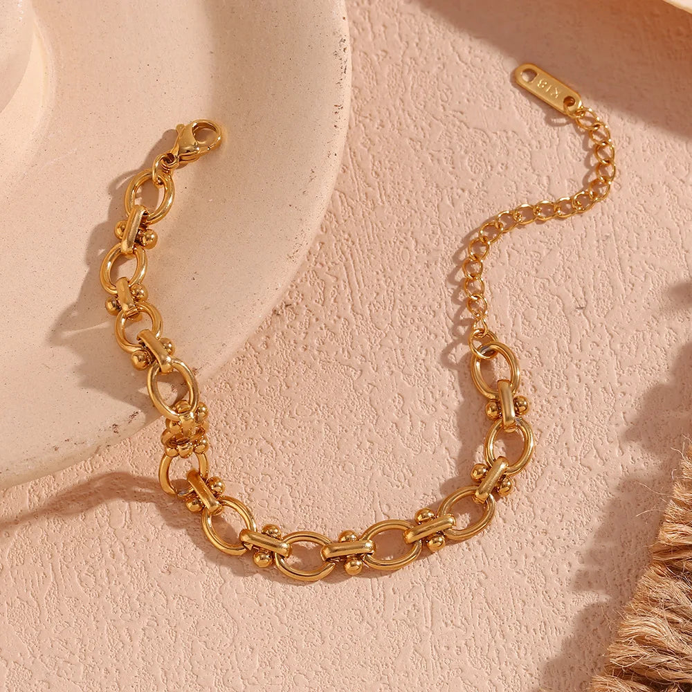 Charm Chain Bracelet for Girls Geometric Zircon Stainless Steel with 18K Gold Plated