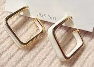 Gold Plated Geometric Clip-On Earrings: Trendy Square Drop